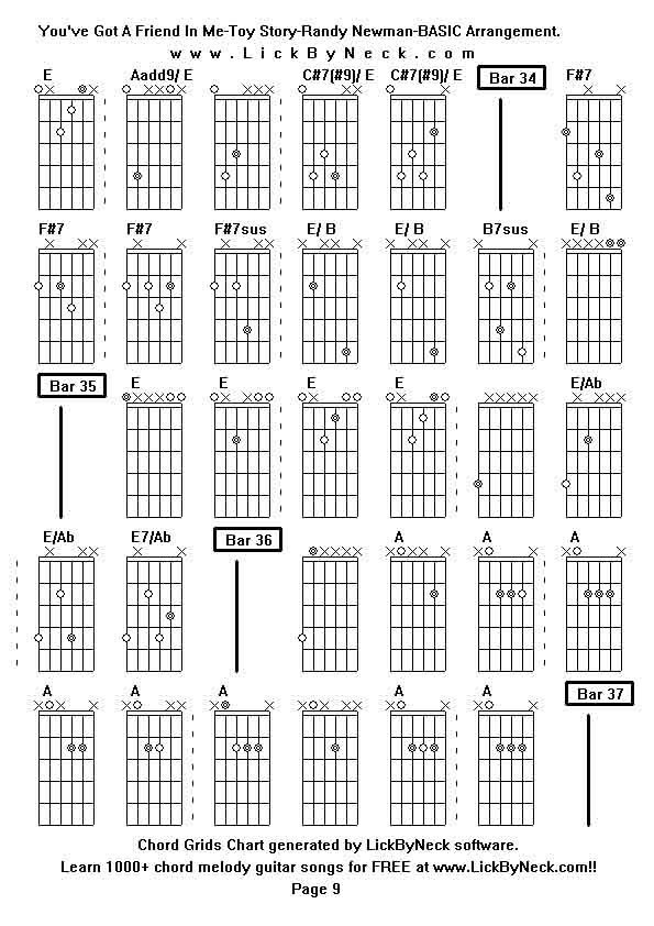 Chord Grids Chart of chord melody fingerstyle guitar song-You've Got A Friend In Me-Toy Story-Randy Newman-BASIC Arrangement,generated by LickByNeck software.